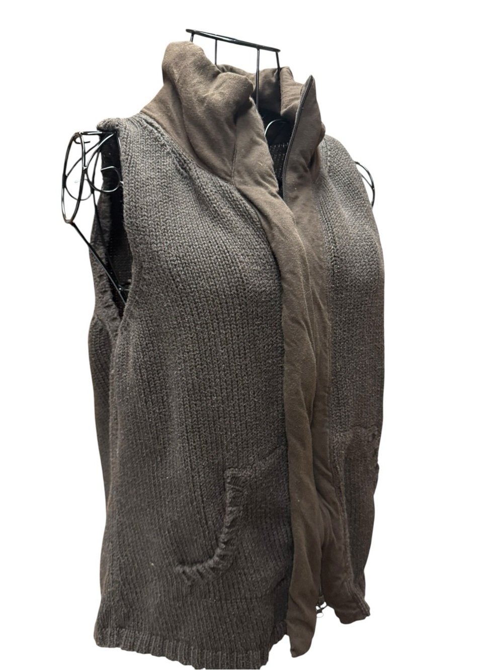 Eileen Fisher Brown Taupe Organic Cotton Knit Zip Vest Small - Picture 2 of 8